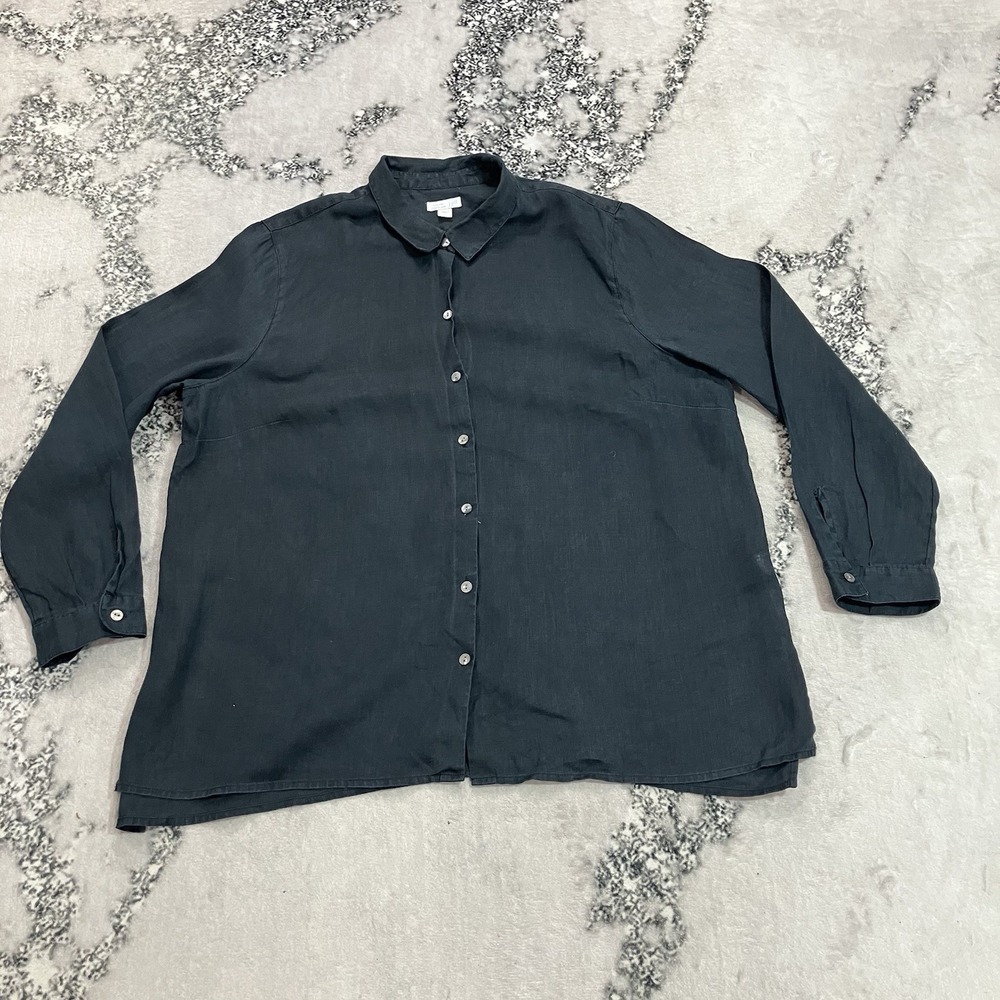 J.Jill Essential Shirt Women's Size XL Petite Black Linen Button Front Tunic